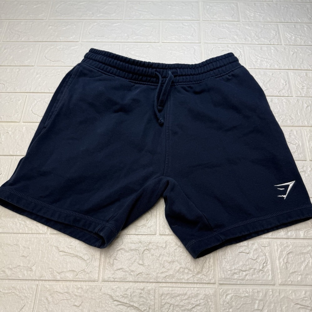 Gymshark Womens Athletic Shorts Navy Blue Fleece Drawstring Size Small